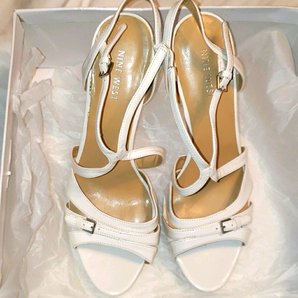 Nine West all white strapy stiletto